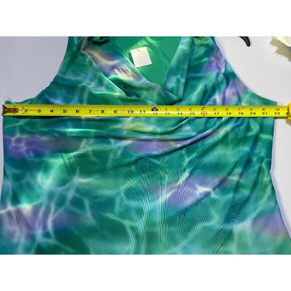 Bar III Womens Plus Size 2X Cowl Neck Top Green Ombre Waves Sleeveless - Picture 5 of 9